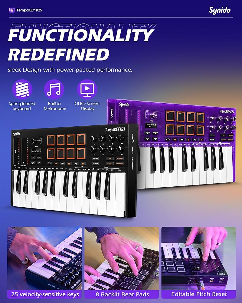 Synido Tempokey K25 MIDI Keyboard Band Accompaniment Arranger Portable MIDI Controller