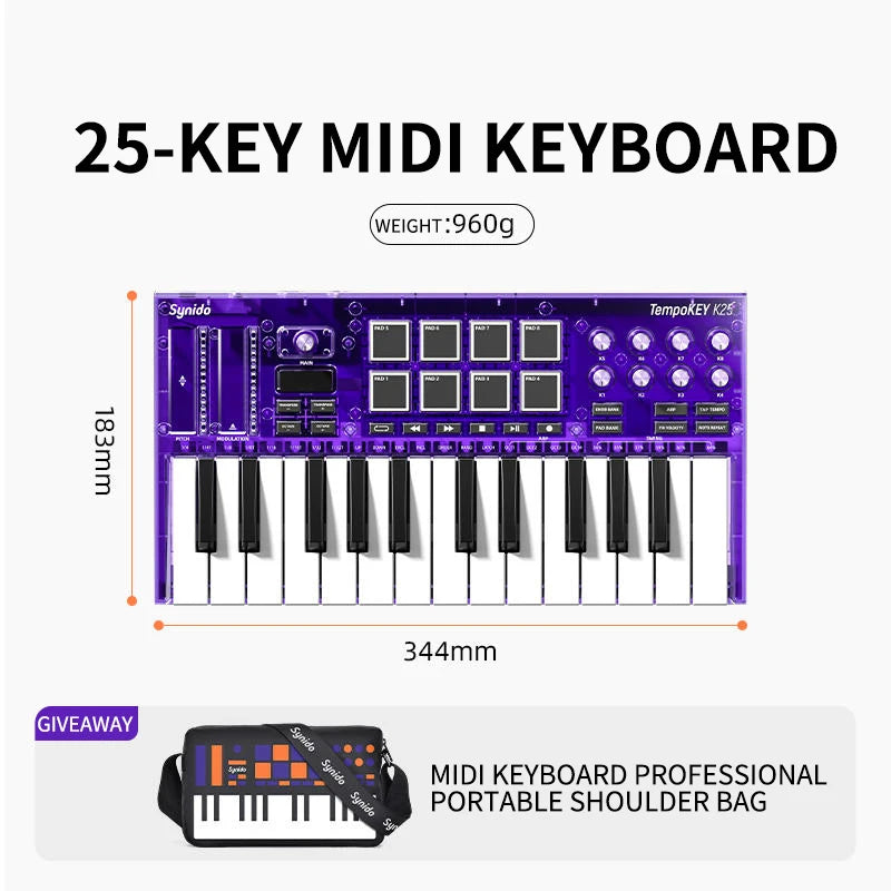 Synido Tempokey K25 MIDI Keyboard Band Accompaniment Arranger Portable MIDI Controller