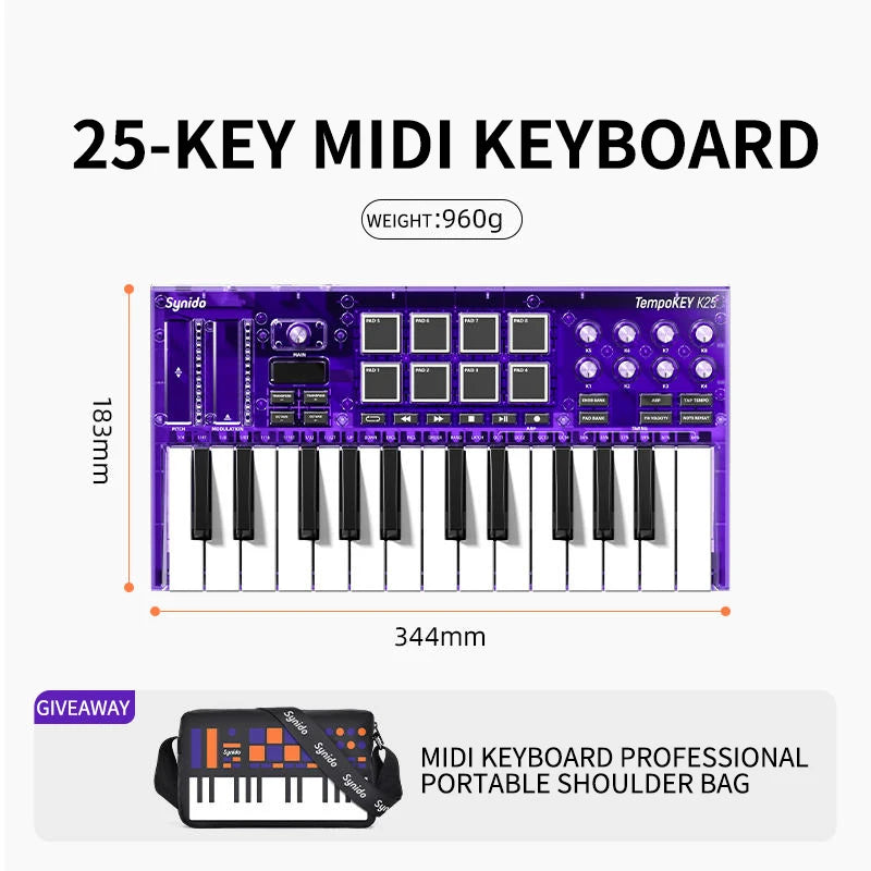 Synido  Tempokey K25 MIDI Keyboard Band Accompaniment Arranger Portable MIDI Controller